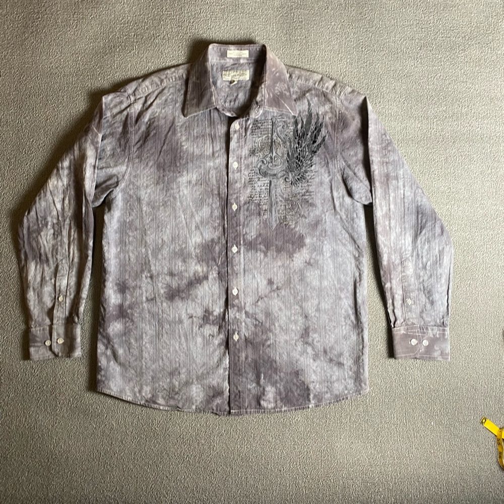 Men's Eighty Eight Gray Button Down Y2K Vintage Affliction Inspired Bikercore